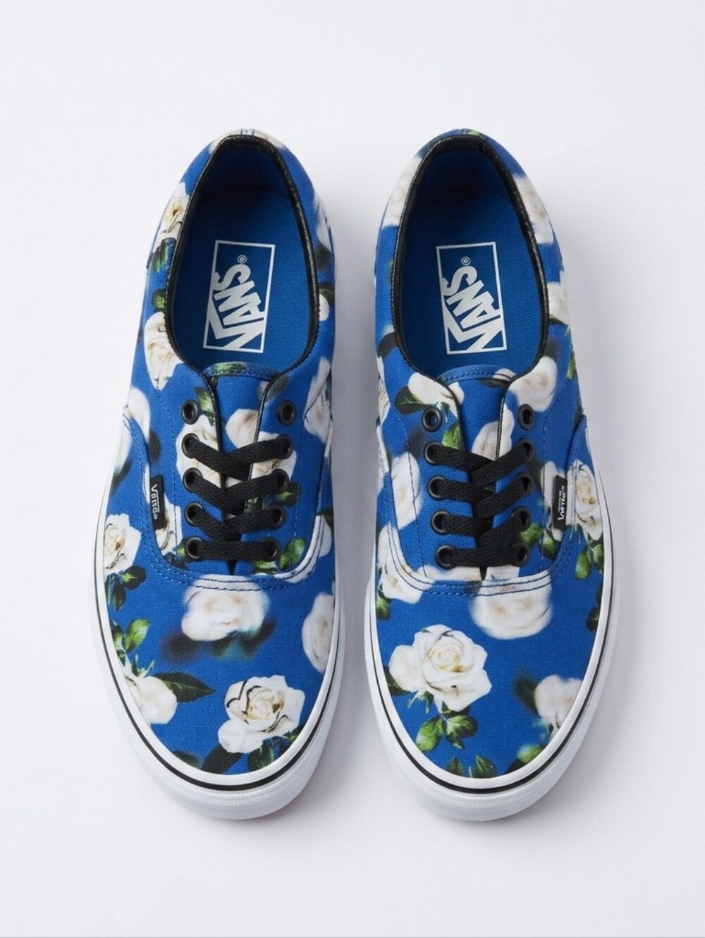 Vans Blue Canvas White Rose Print Low-Top Sneakers